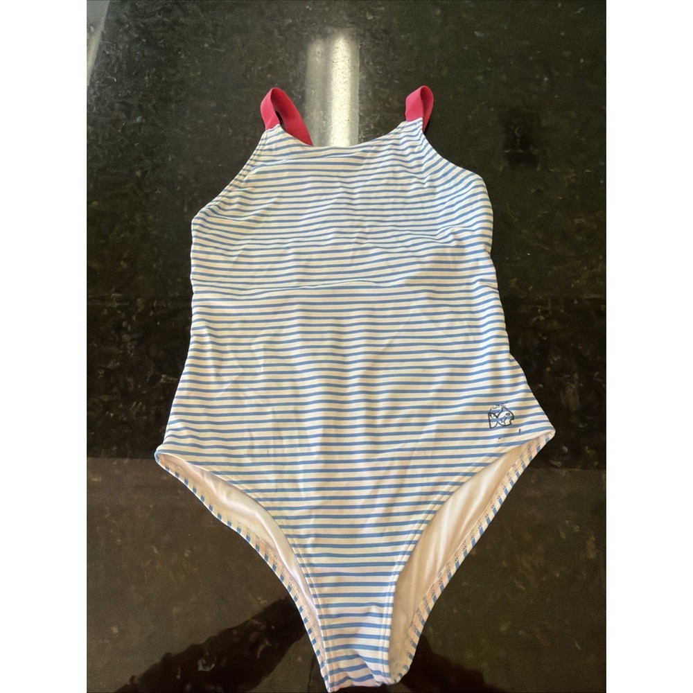 Prodoh Girls One Piece Swimsuit Sz‎ 12 Blue White Stripe Bathing Suit Beach Swim